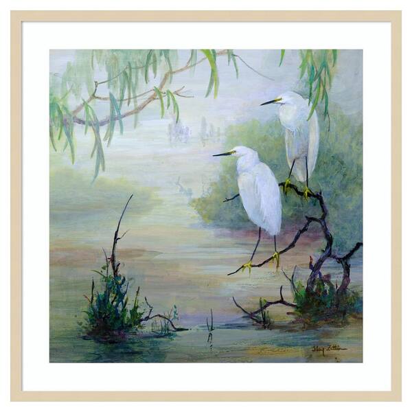 Amanti Art Snowy Egrets in Wetlands by Floy Zittin 33 in. W x 33 in. H. Wood Framed Wall Art Print Framed in Brown