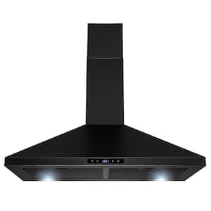 30 in. 217 CFM Convertible Kitchen Wall Mount Range Hood in Black Painted Stainless Steel with Lights