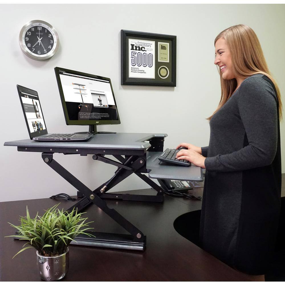 Gray Adjustable Height Standing Desk Converter with Keyboard Tray
