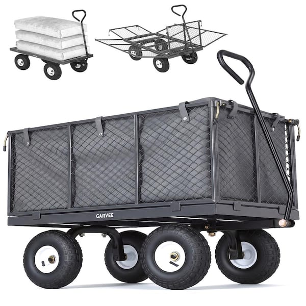 800LBS Heavy Duty Steel Garden Cart Wagon 10" All-Terrain Pneumatic Tires Yard Cart with a waterproof bag Gray