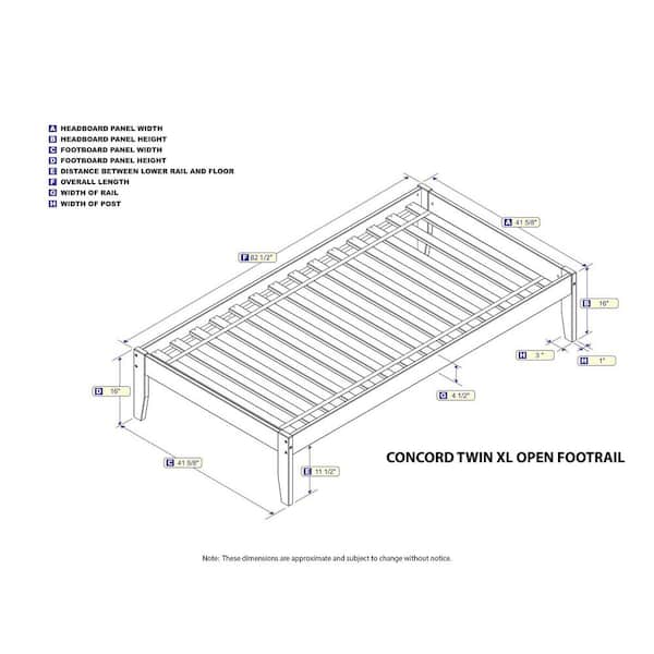 Concord Twin XL Platform Bed with Open Foot Board in Grey