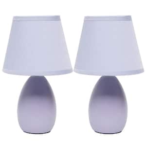9.1 in. Purple Traditional Petite Ceramic Oblong Bedside Table Desk Lamp Set with Matching Tapered Fabric Shade (2-Pack)