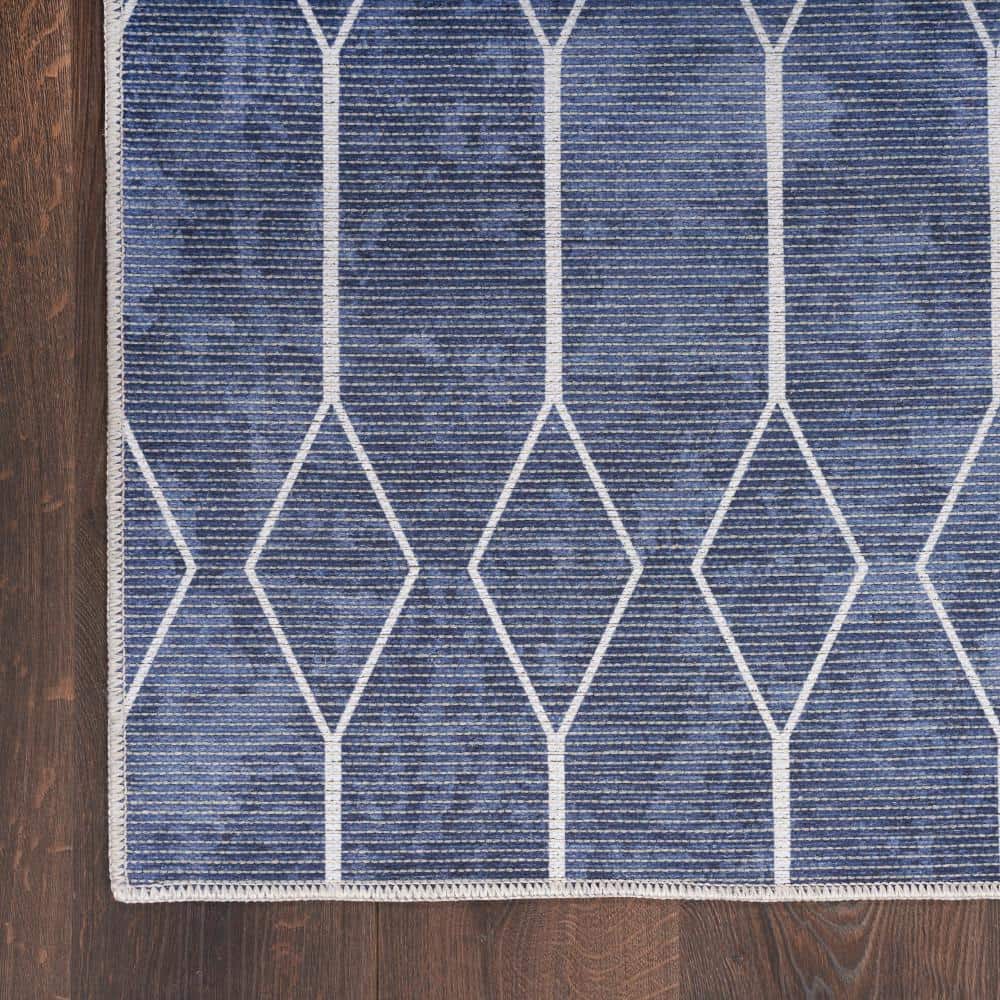 Navy Geometric Flat Woven Synthetic Washable Rug 2' x 3'9"