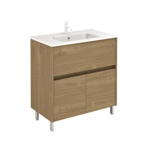 Band 32 in. W x 18 in. D Bath Vanity One Drawer and Two Doors in Toffee Walnut with Vanity Top in White with White Basin