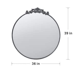 Classic Baroque Inspired 36 in. W x 39 in. H Round Metal Framed Wall Bathroom Vanity Mirror in Black