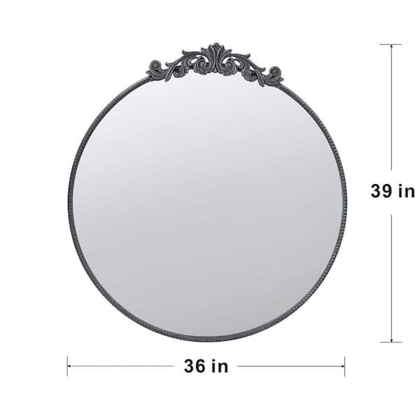 Unbranded Classic Baroque Inspired 36 in. W x 39 in. H Round Metal Framed Wall Bathroom Vanity Mirror in Black