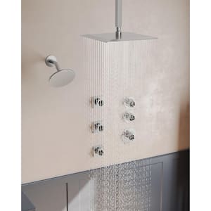 5-Spray 12 and 6 in. Dual Shower Heads Ceiling Mount Fixed Shower Head in Brushed Nickel (Valve Included)