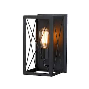 Metal 6.5 in. 1-Light Matte Black Indoor Wall Sconce Lantern