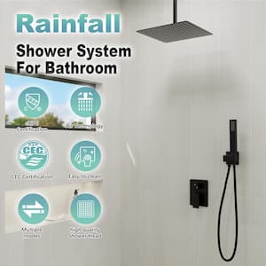 2-Spray Patterns with 2.0 GPM 12 in. Rain Shower Head Ceiling Mount Dual Shower Heads in Matte Black