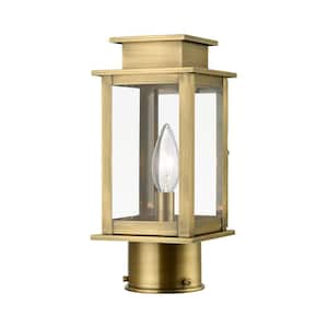 Stickland 10.5 in. 1-Light Antique Brass Cast Brass Hardwired Outdoor Rust Resistant Post Light with No Bulbs Included
