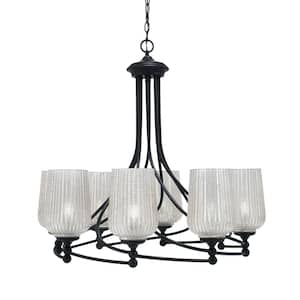 Royale 8 Light Matte Black Chandelier, Round Chandelier with 5 in. Silver Textured Glass Shades, No Bulbs Included