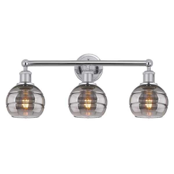 Rochester 23.88 in. 3-Light Polished Chrome Vanity Light with Glass Shade