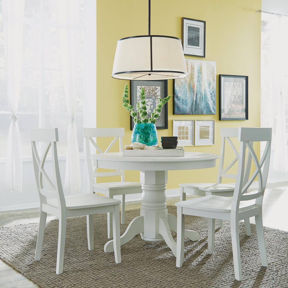 Antique White Round Pedestal Dining Set with 4 Chairs