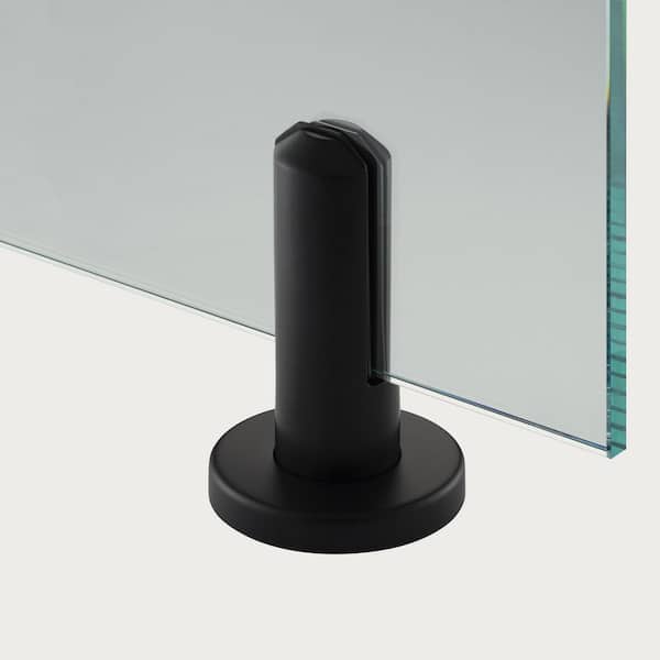 3.8 in. in Diameter x 6.4 in. H Black Stainless Steel Round Baseplate Glass Railing Spigot for 1/2 in. Glass Thickness