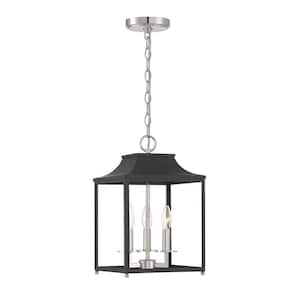 Meridian 10 in. W x 16 in. H 3-Light Matte Black with Polished Nickel Standard Pendant Light