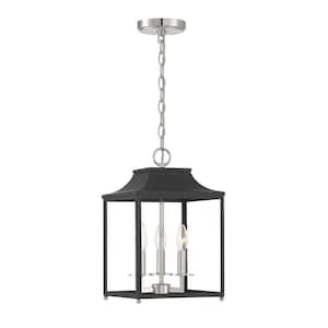 10 in. W x 16 in. H 3-Light Matte Black with Polished Nickel Standard Pendant Light