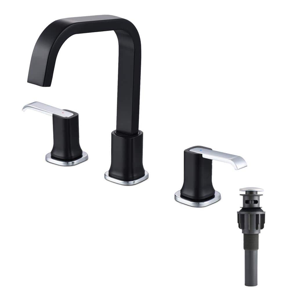 8 in. Widespread Double Handle Bathroom Faucet with Drain 3 Hole Brass Bathroom Sink Vanity Taps in Matte Black  Chrome price history on PriceWatchPro