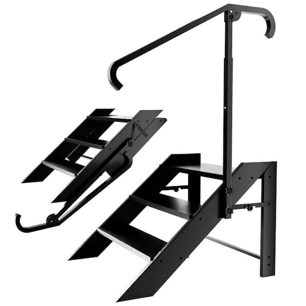 1.9 ft. Reach Height 3-Step Stool Foldable, RV Steps With Height Adjustable Handrail And Non Slip Feet, Hot Tub Steps