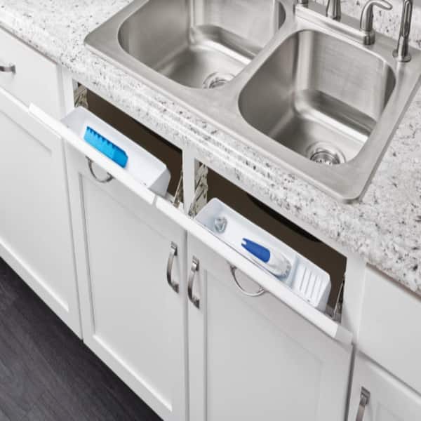 3.81 in. H x 14 in. W x 2.13 in. D White Polymer Tip Out Sink Front Trays for Sink Base Cabinet