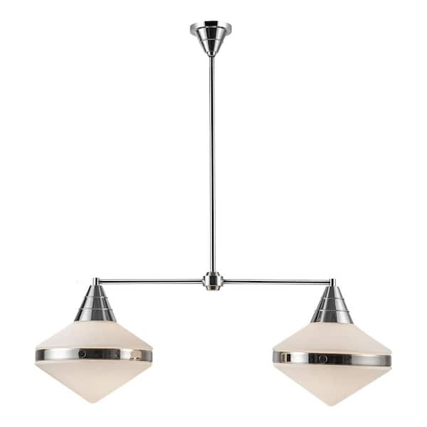 ALORA Willard 41 in. 2 Light 60-Watt Polished Nickel/Opal Matte Glass Pendant Light