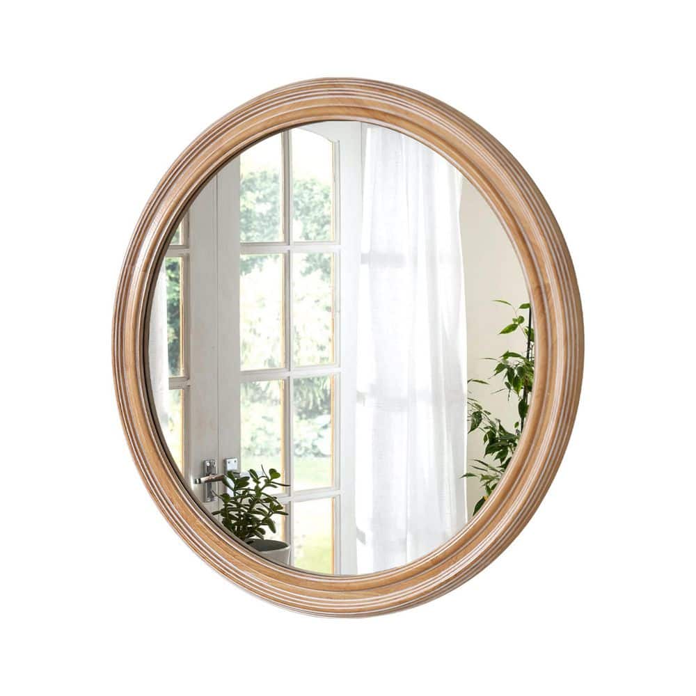 23.62 in. W x 23.62 in. H Round Wood Framed Wall Mount Bathroom Vanity Mirror in Natural Wood price history on PriceWatchPro