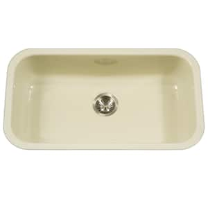 Houzer Porcela 31 in. Biscuit Porcelain Enamel Steel Undermount Single Bowl Kitchen Sink - PCG-3600 BQ