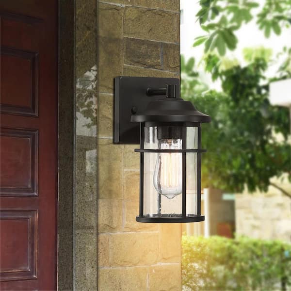 1-Light Anti-Rust Black Wall Mount Lighting with Seeded Glass Shade