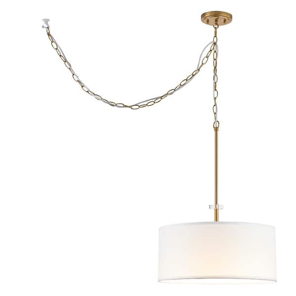 Dawson 1-Light Aged Brass Pendant with White Fabric Shade