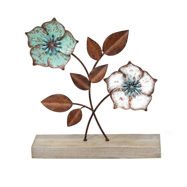 Stratton Home Decor Metal Flower Table Top S19356 - Stratton Home Decor Flower Metal And Wood Furniture