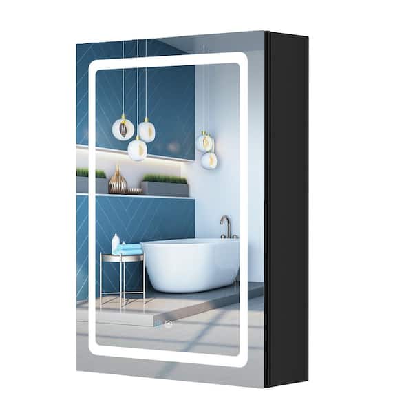 Getpro 20 in. W x 29.5 in. H Medium Rectangular Black Aluminum Surface Mount LED Medicine Cabinet with Mirror and Anti-Fog