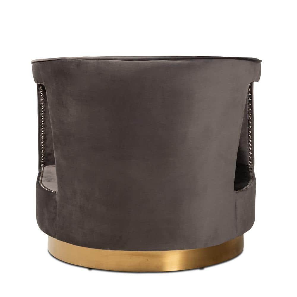 Elegant Grey Velvet Barrel Accent Chair with Gold Metal Base