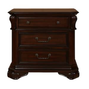 17.13 in. Brown 3-Drawer Wooden Nightstand