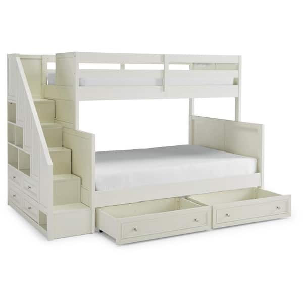 White Twin Over Full Bunk Bed, Twin Over Full Bunk Bed With Stair Storage Drawers