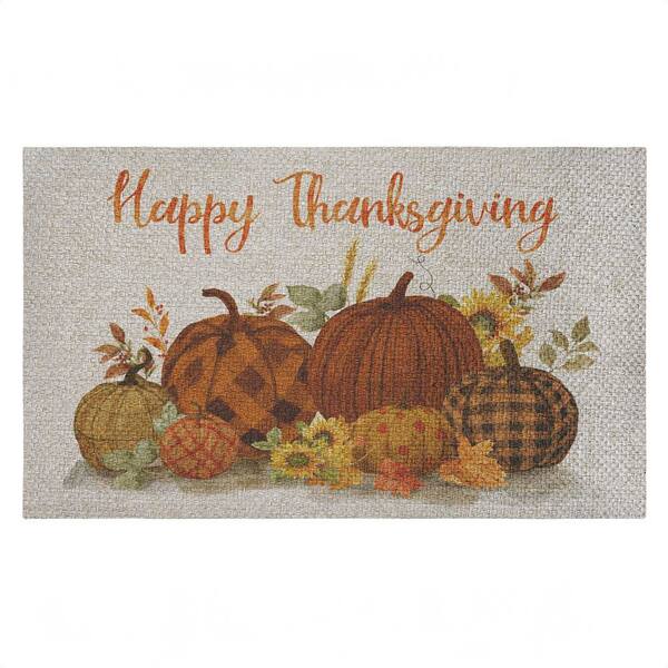Happy Thanksgiving Entry Orange 18 in. x 30 in. Polyester Non-Slip Outdoor Door Mat