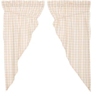 Annie Buffalo Check Tan White 36 in. W x 63 in. L Cotton Light Filtering Rod Pocket Prairie Window Curtain Pair