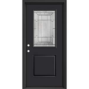 Performance Door System 36 in. x 80 in. 1/2 Lite Sequence Right-Hand Inswing Black Smooth Fiberglass Prehung Front Door