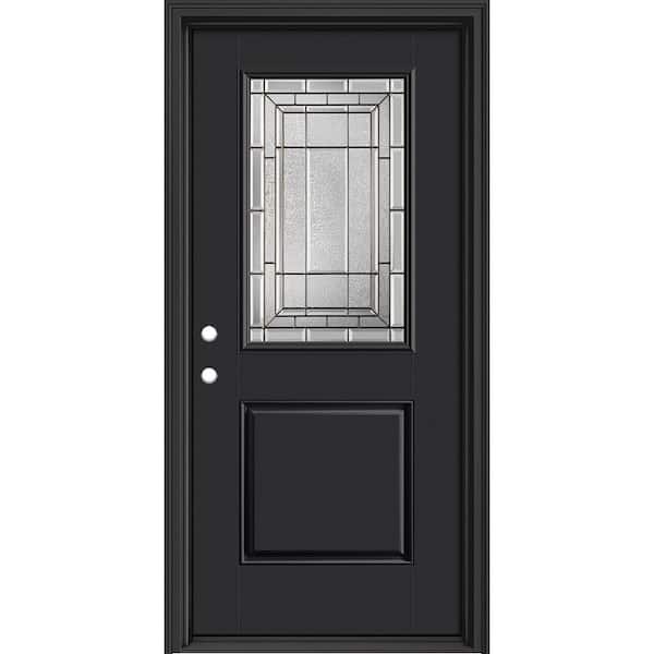 Masonite Performance Door System 36 in. x 80 in. 1/2 Lite Sequence Right-Hand Inswing Black Smooth Fiberglass Prehung Front Door