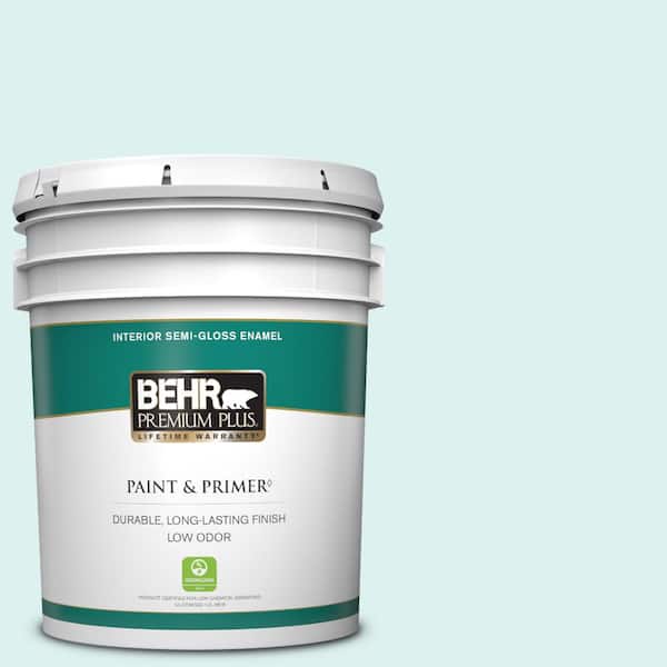 BEHR PREMIUM PLUS 5 gal. #500C-2 Aqua Pura Semi-Gloss Enamel Low Odor Interior Paint & Primer