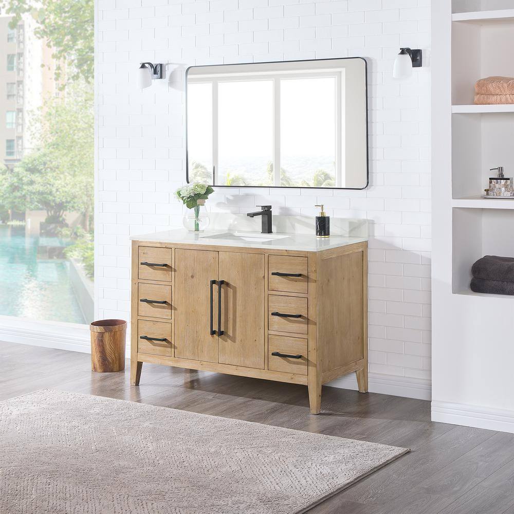 Jareth 48'' Natural Wood Single Bathroom Vanity with White Stone Top