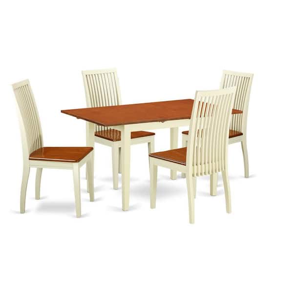 East West Furniture 5-Piece Buttermilk and Cherry Solid Wood Top - Dining Room Set - Seats 4