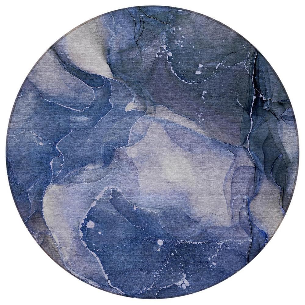 Blue 8 ft. Round Woven Abstract Polyester Round Indoor/Outdoor Area Rug price history on PriceWatchPro