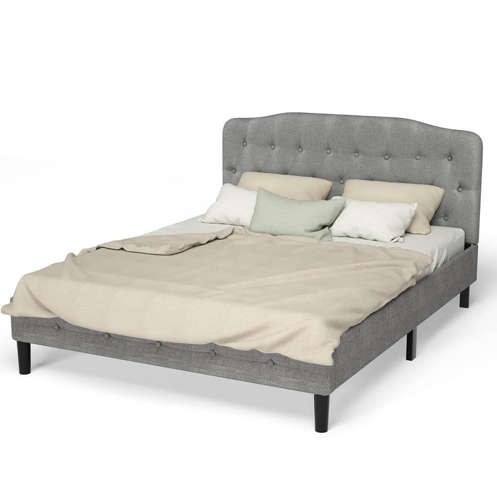 Light Gray Queen Upholstered Tufted Headboard with Adjustable Heights