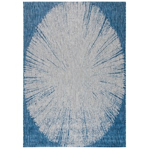 Courtyard Navy/Gray 3 ft. x 5 ft. Floral Abstract Indoor/Outdoor Patio  Area Rug