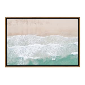 Beach Waves from Above Framed Canvas Wall Art - 18 in. x 12 in. Size, by Kelly Merkur 1pc Natural Frame