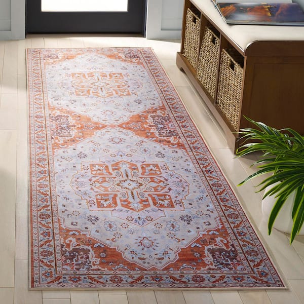 Tucson Rust/Ivory 3 ft. x 8 ft. Machine Washable Ornate Floral Medallion Runner Rug