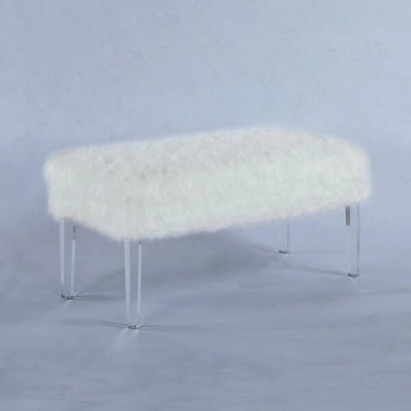 Ore International 20 In White Faux Fur All Over Storage Bench With Acrylic Legs Hb4801 The Home Depot