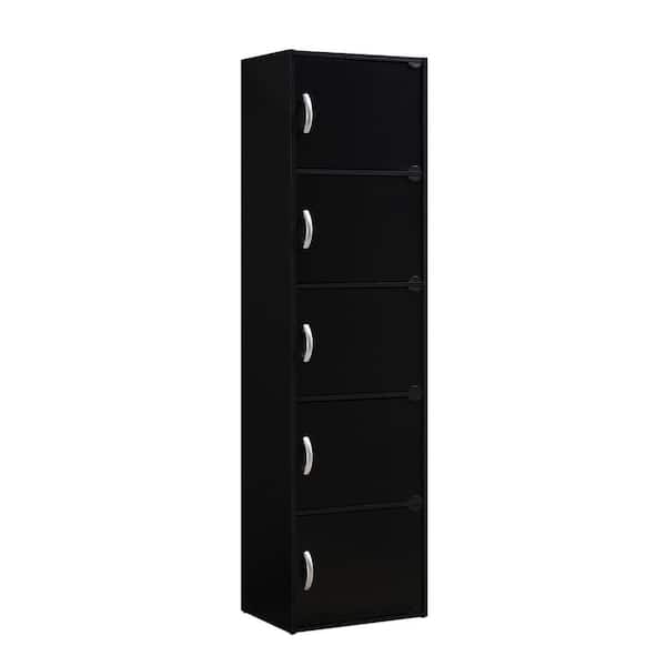 STORAGE CABINET BOOKSHELF 5 Door Bookcase Multipurpose Organizer Black Wood 