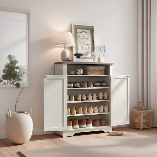 6-Tier 39.4 in. H x 31.1 in. W White Particle Board Shoe Storage Cabinet with Adjustable Shelves