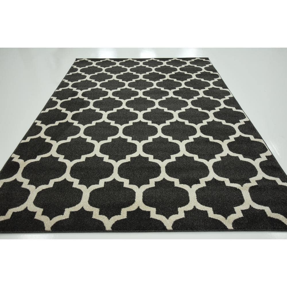 Black Synthetic Trellis 6' x 9' Reversible Washable Rug