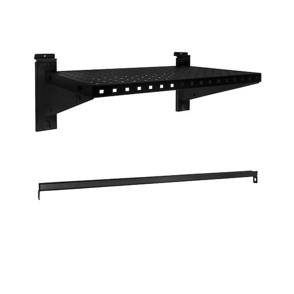 Stealth Heavy Duty Metal Shelf with Clothing Pole 24 in. W x 16 in. D Slat Wall Panel Accessories in Black (2-Piece)